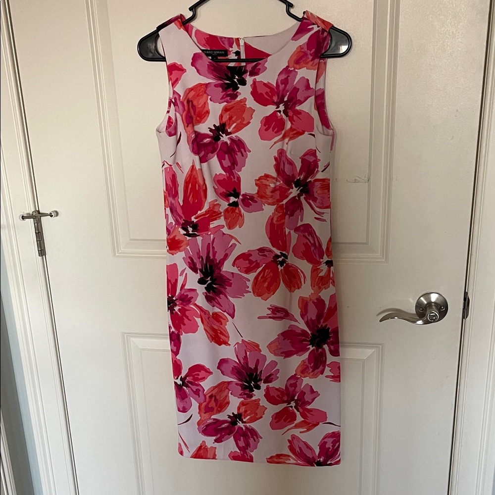 Mario Serrani Pink and Red Floral Midi Dress